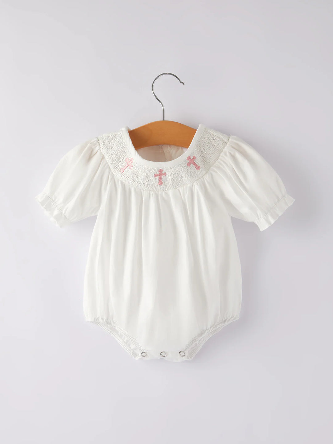 White Smocked Church Christ Bishop Christening Girls Romper