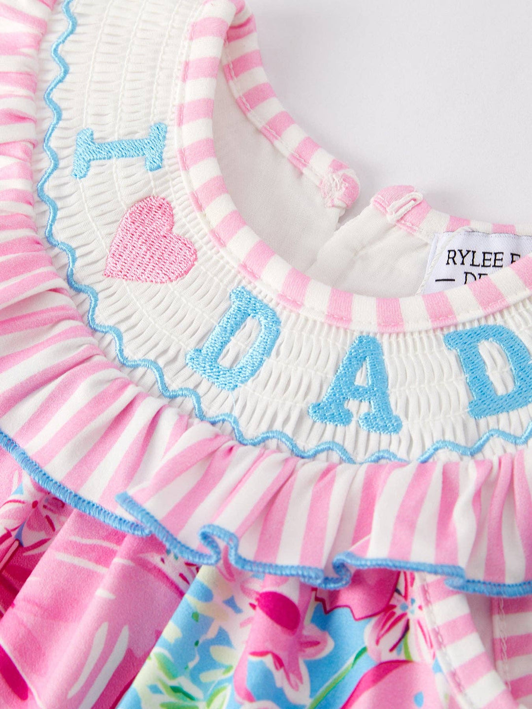 “I ❤ DAD”Embroidered Smocked Baby Girls Romper
