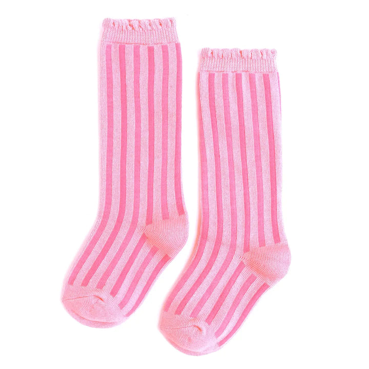 Blossom Striped Scalloped Knee High Socks