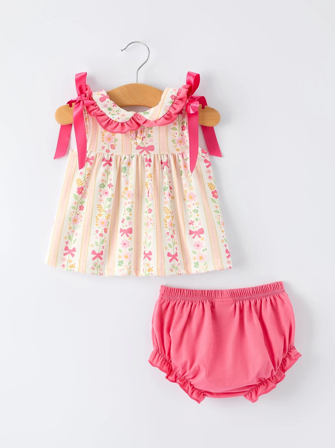 Spring Floral Bow Ruffle Bloomer Set