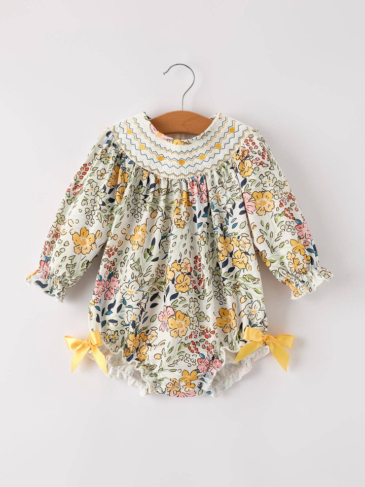Rylee Faith Designs - Fall  Embroidery Smocking Bow Floral Leaf Baby Girls Romper: 12M
