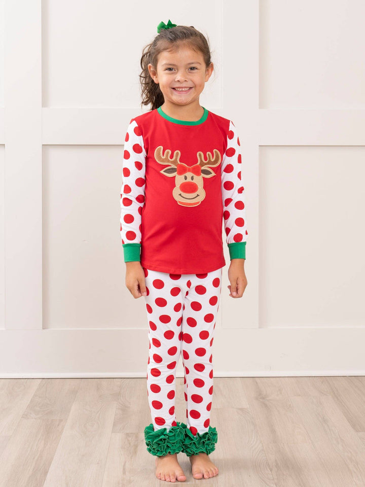 Marie Nicole Clothing - Christmas Reindeer Pajamas - For Boys & Girls: 3/6MOS / Girl