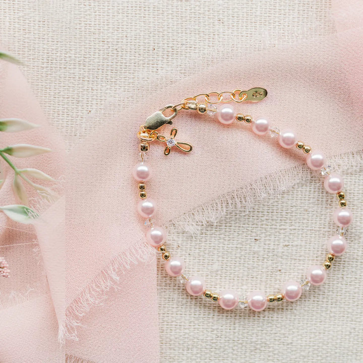 Cherished Moments - 14K Pink Pearls Gold-Plated Cross Bracelet