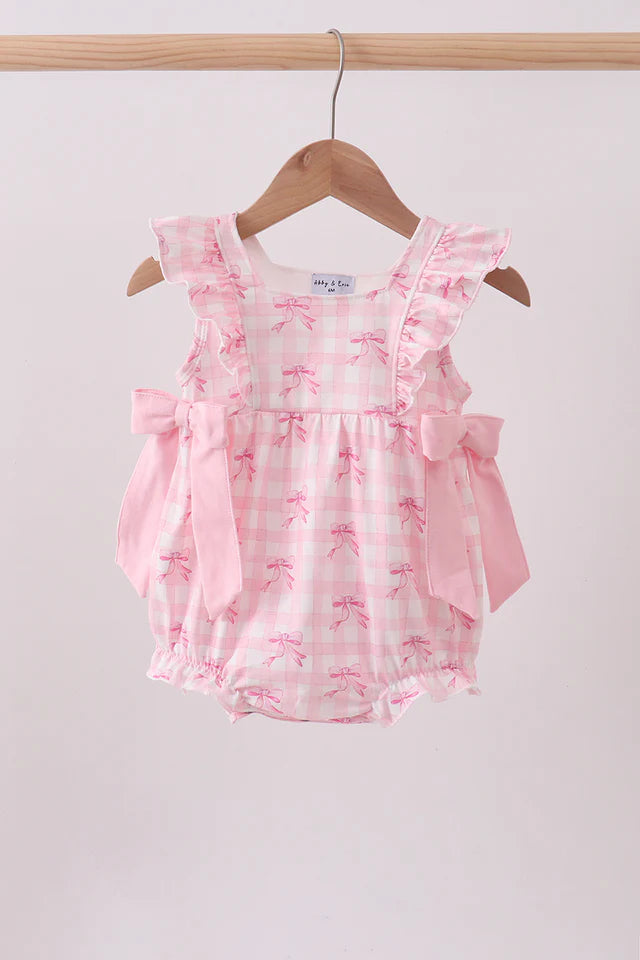 Pink bow print girl ruffle bubble