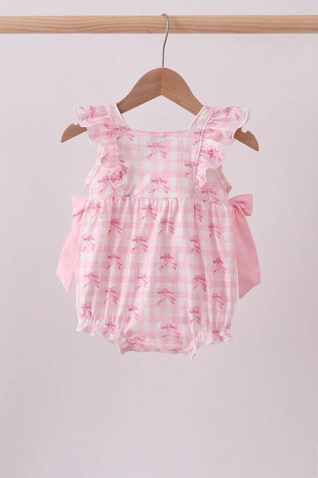 Pink bow print girl ruffle bubble