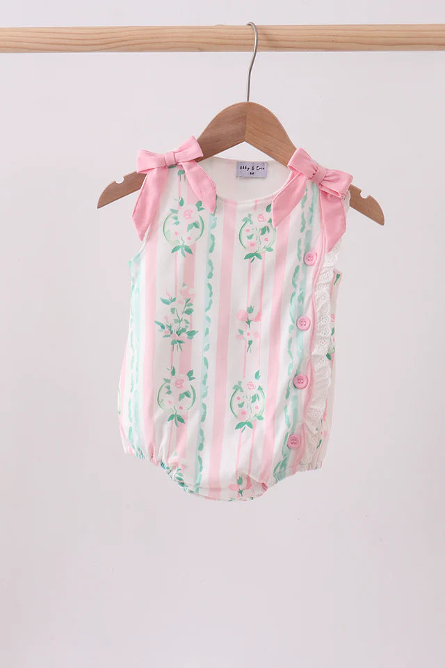 Pink Floral Print Girl Bow Bubble