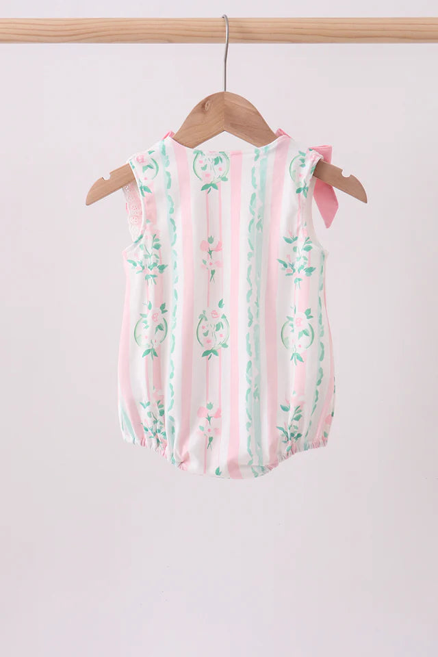 Pink Floral Print Girl Bow Bubble