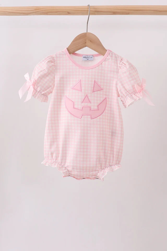 Pink Jack-O-Lantern Applique Bow Bubble- ETA August