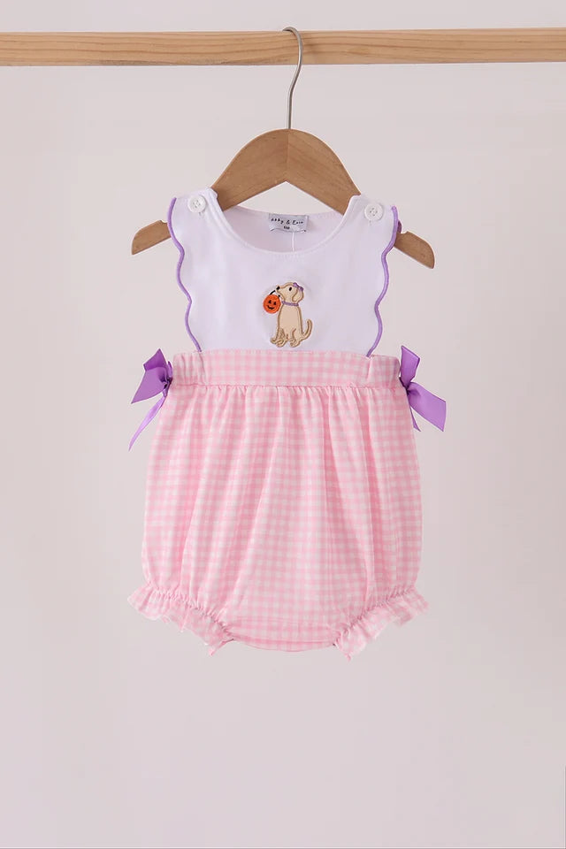 Pink Puppy Pumpkin Applique Bow Bubble