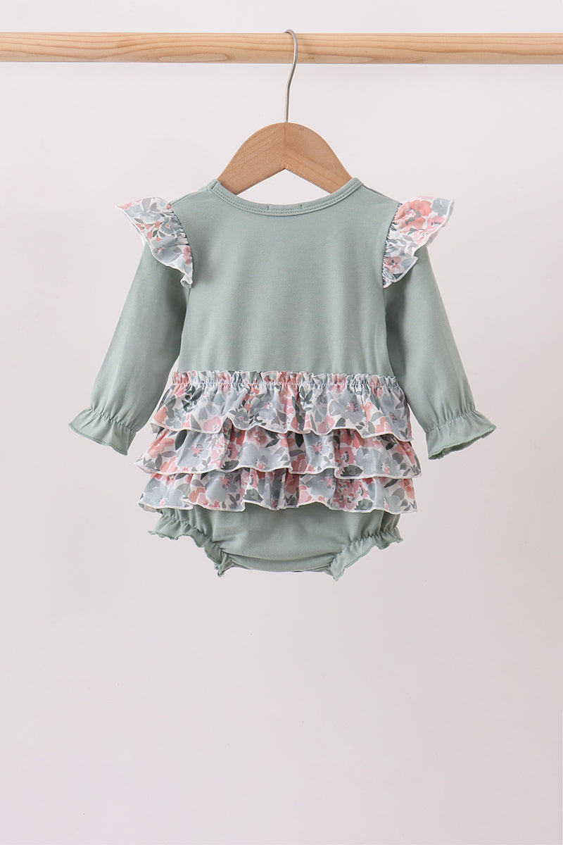 Sage Floral Pumpkin Applique Ruffle Bubble- ETA August
