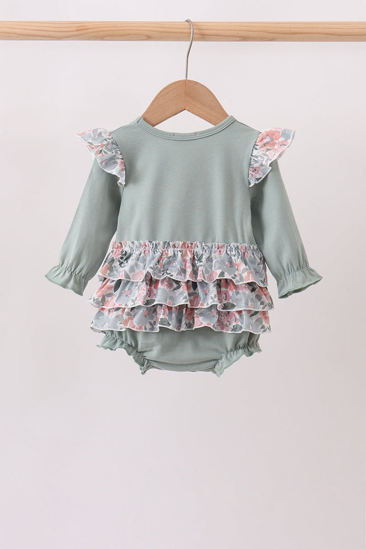 Sage Floral Pumpkin Applique Ruffle Bubble- ETA August