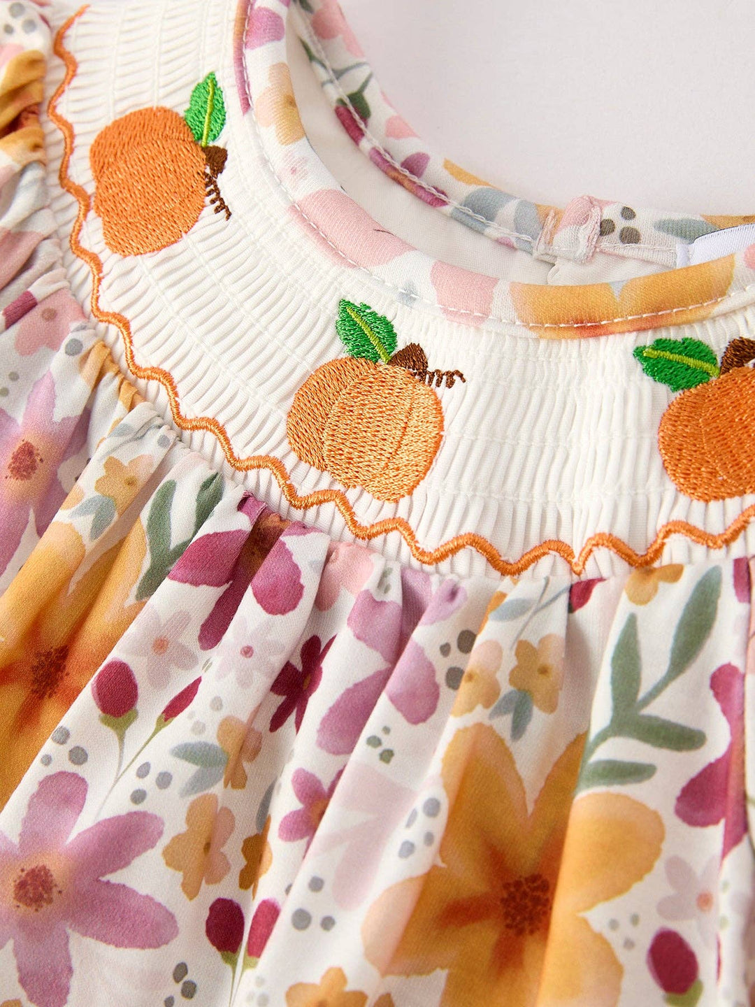 Rylee Faith Designs - Halloween & Thanksgiving Pumpkin Embroidery Smock Floral Baby Girl Romper: 12M