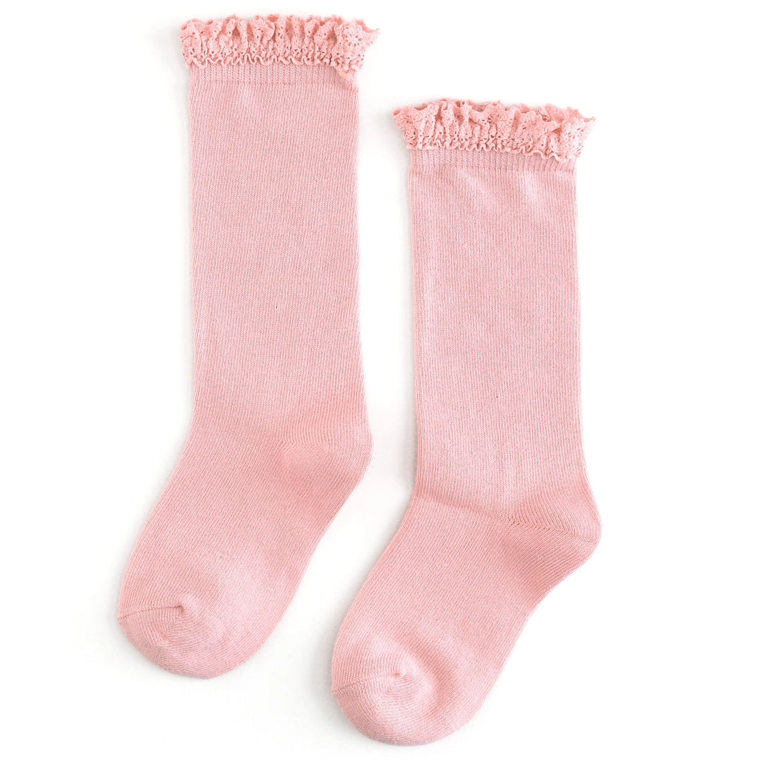 Quartz Pink Lace Top Knee High Socks