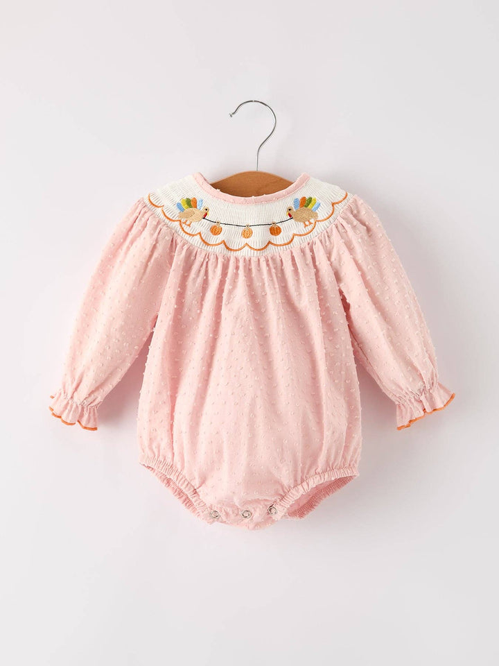 Rylee Faith Designs - Fall Thanksgiving& Halloween Chicken Pumpkin Smock Embroidery Baby Girl Romper: 3M