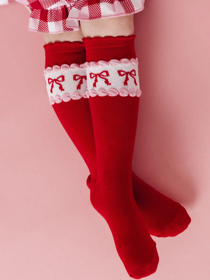 Valentine's Bow Scalloped Knee High Socks