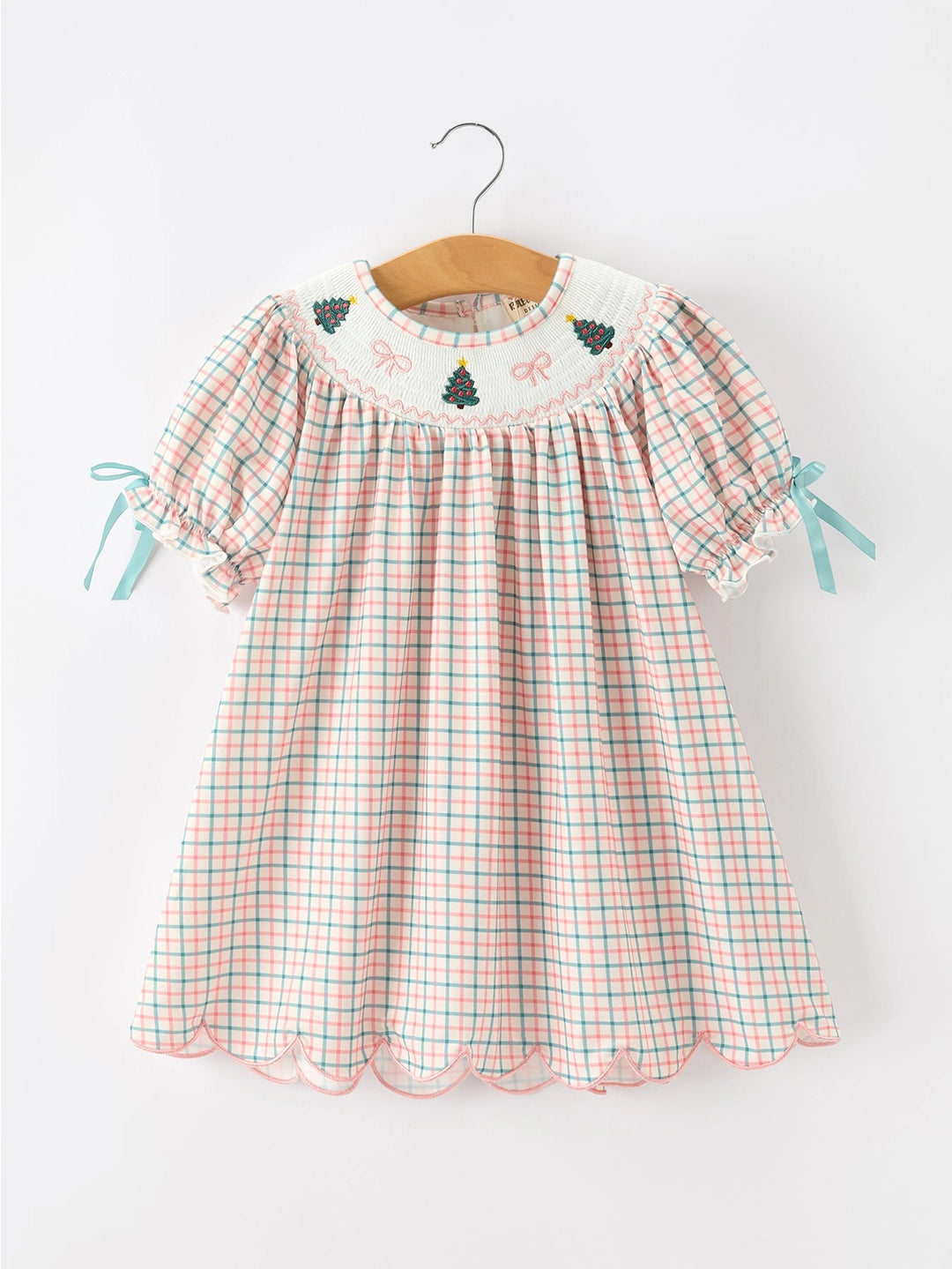 Girls Christmas Smocked Plaid Dress with Tree Embroidery- ETA SEPT.