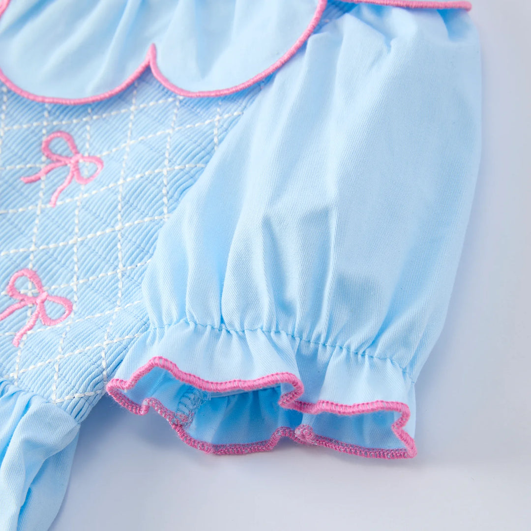 SPRING PINK BOWS MACHINE SMOCKED BUBBLE