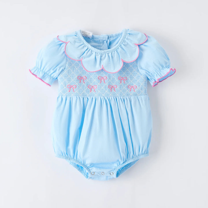 SPRING PINK BOWS MACHINE SMOCKED BUBBLE