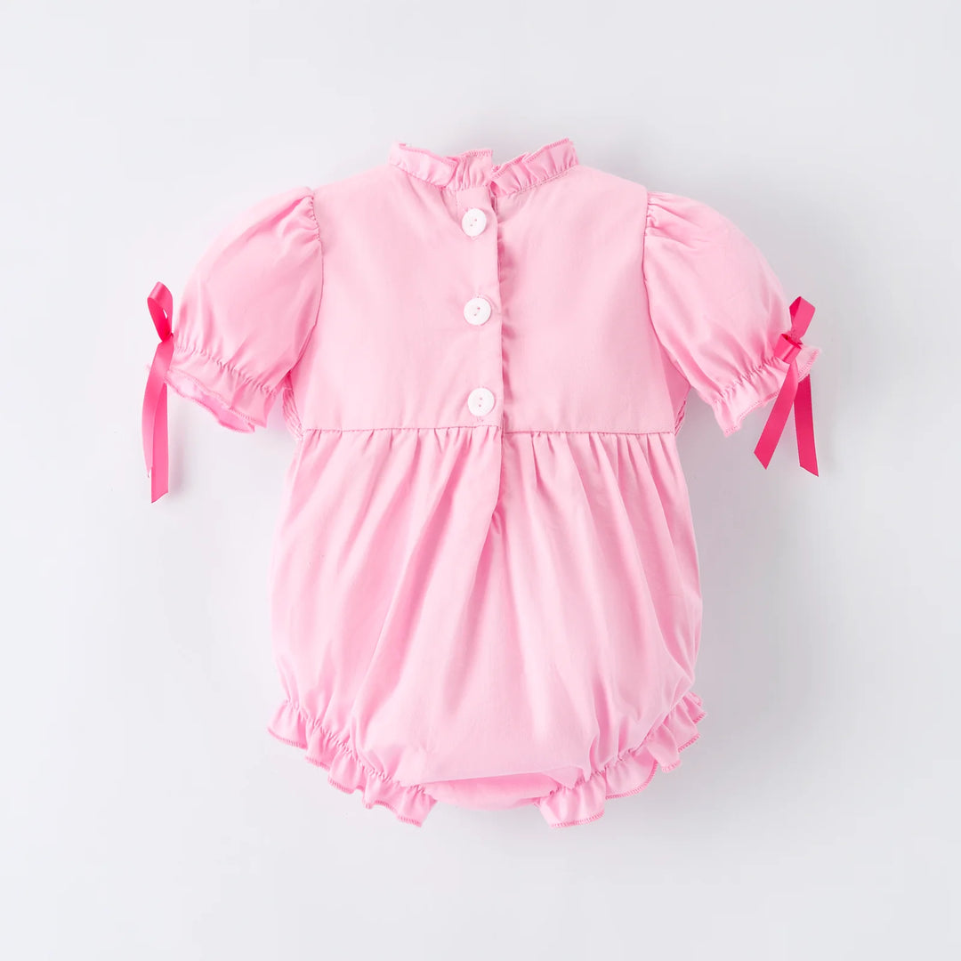 SPRING HOT PINK BOWS MACHINE SMOCKED BUBBLE