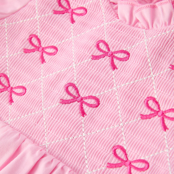 SPRING HOT PINK BOWS MACHINE SMOCKED BUBBLE