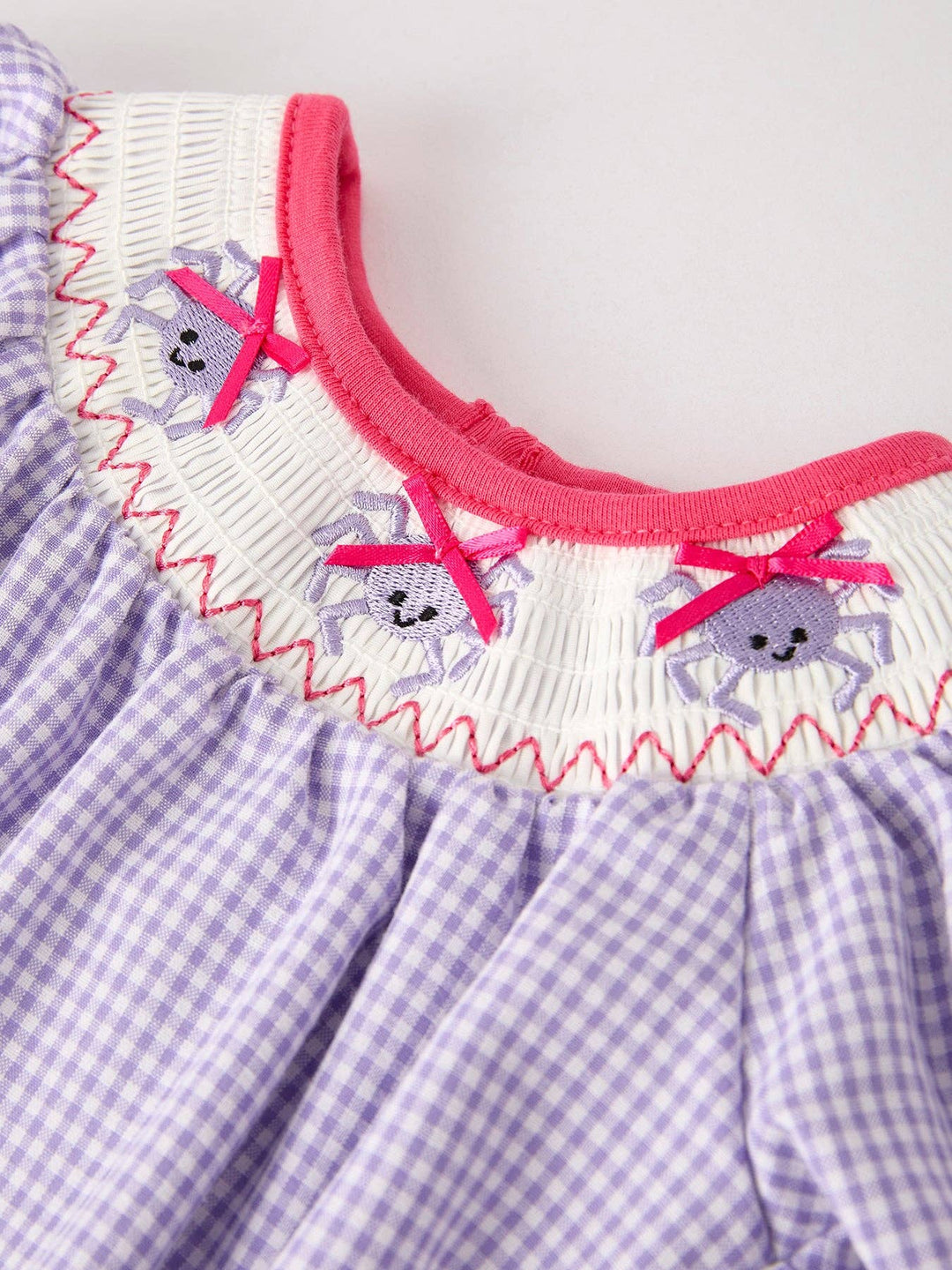 Spider Smock Embroidery Purple Girls Romper