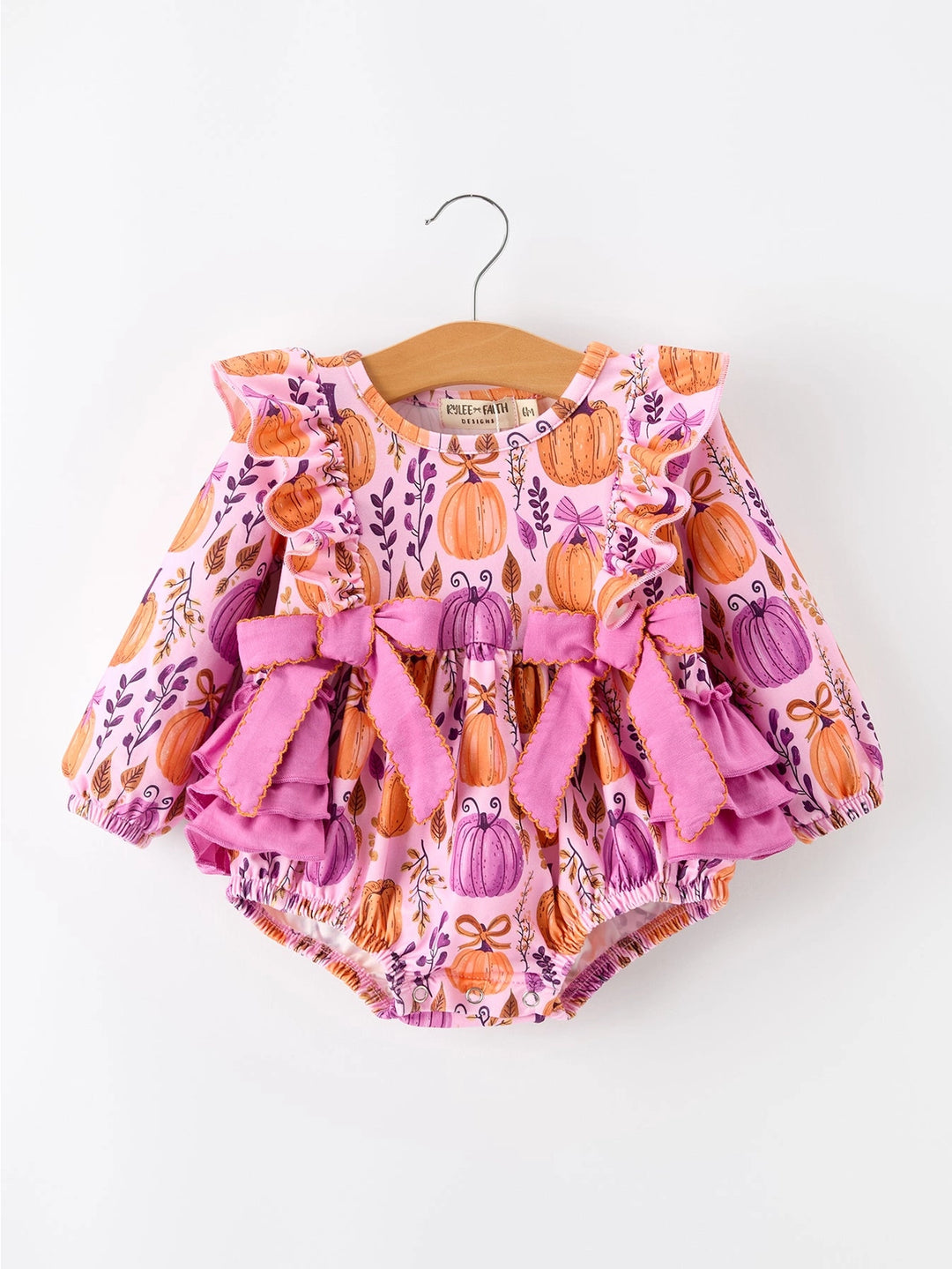 Pumpkin Girls Romper with Ruffle Bows- ETA SEPT.