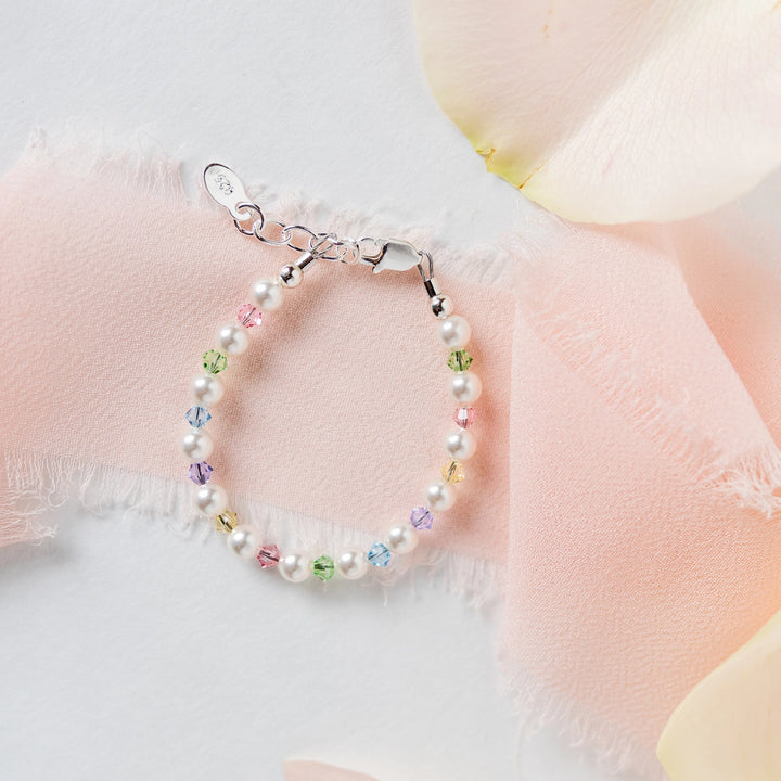 Cherished Moments-Sterling Silver Multi Crystal Pearl Bracelet