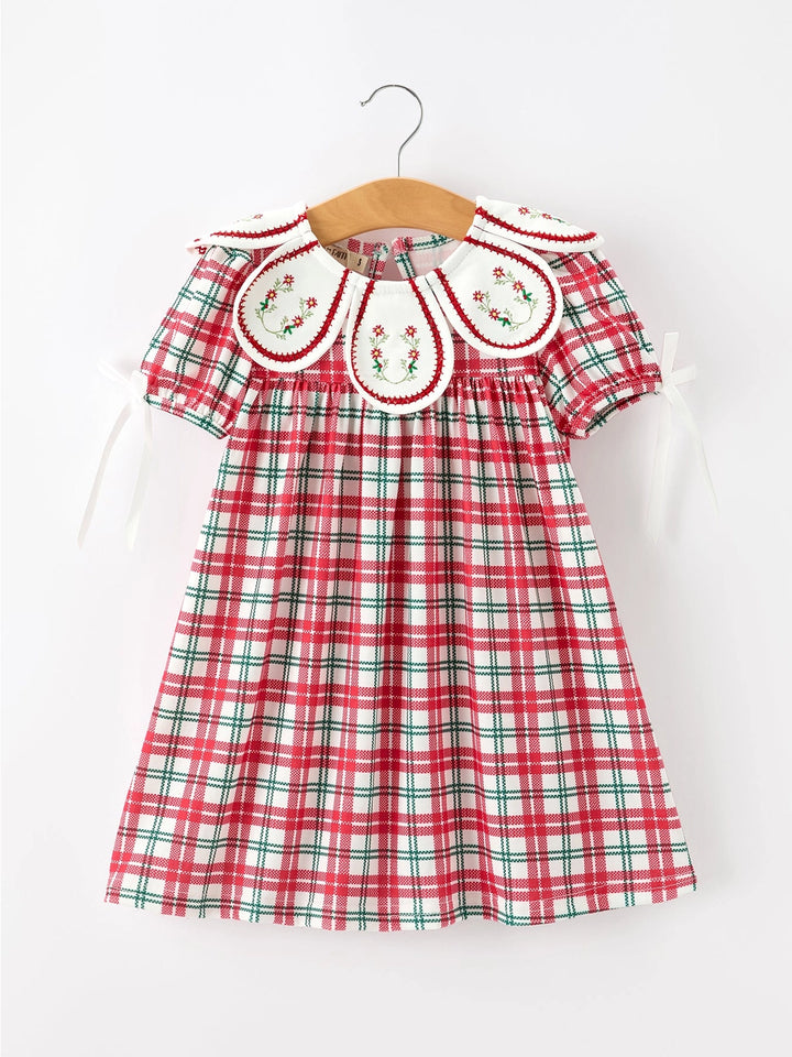 Girls Christmas Plaid Smocked Dress