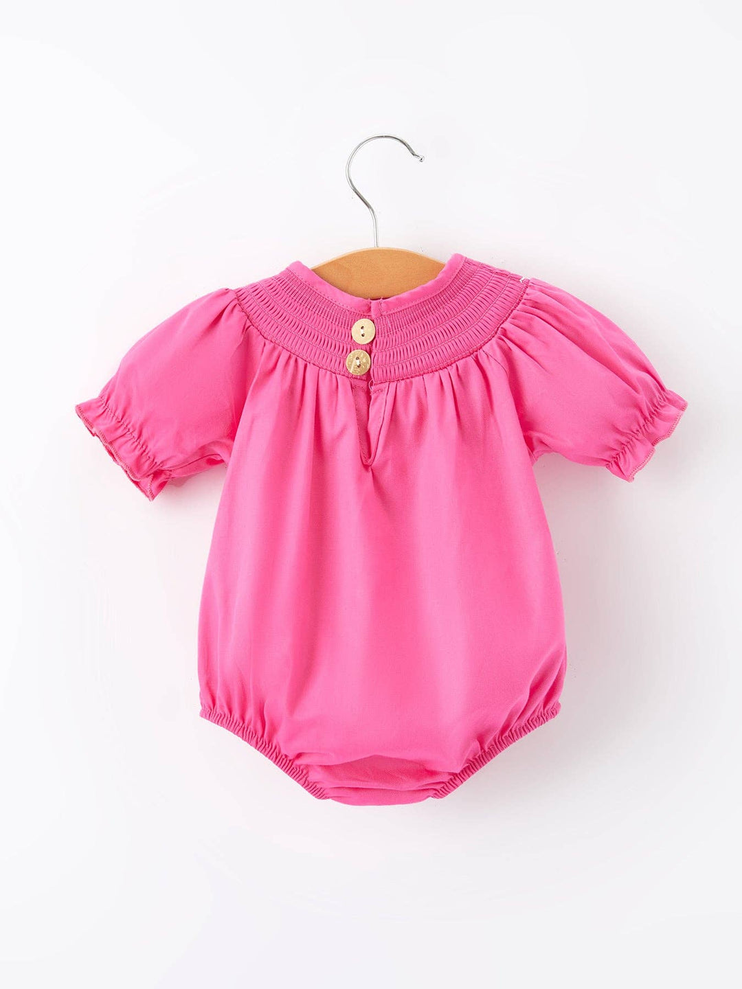 Bow Smocking Embroidered Hot Pink Romper