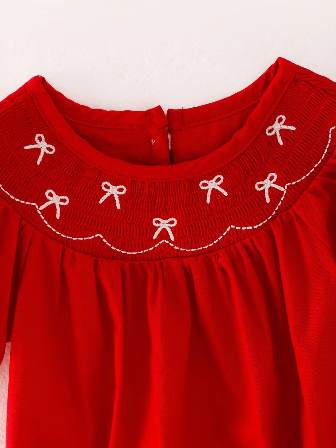 Bows Smocked Embroidered Red Romper