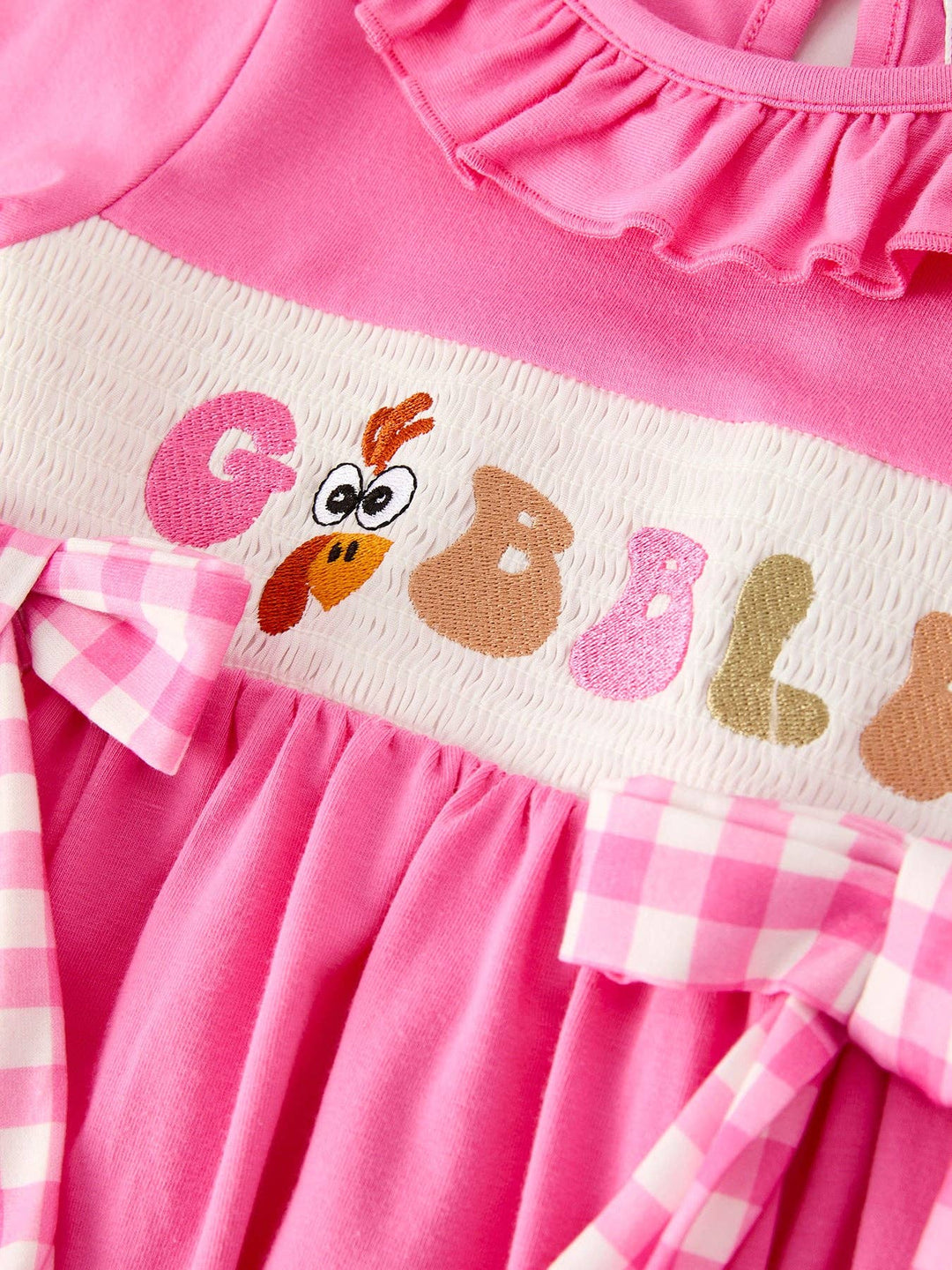 Rylee Faith Designs - Fall Thanksgiving& Halloween "GOBBLE" Smock Embroidery Baby Girl Dress: 4