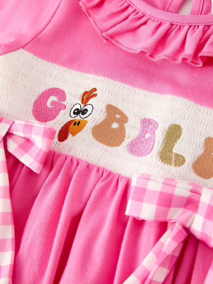 Rylee Faith Designs - Fall Thanksgiving& Halloween "GOBBLE" Smock Embroidery Baby Girl Dress: 4