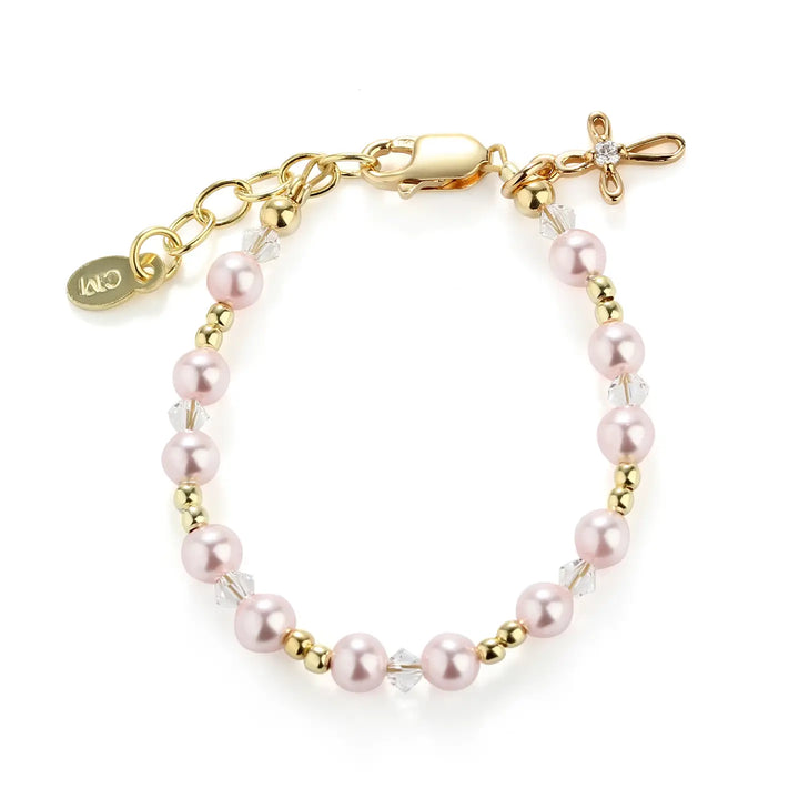 Cherished Moments - 14K Pink Pearls Gold-Plated Cross Bracelet