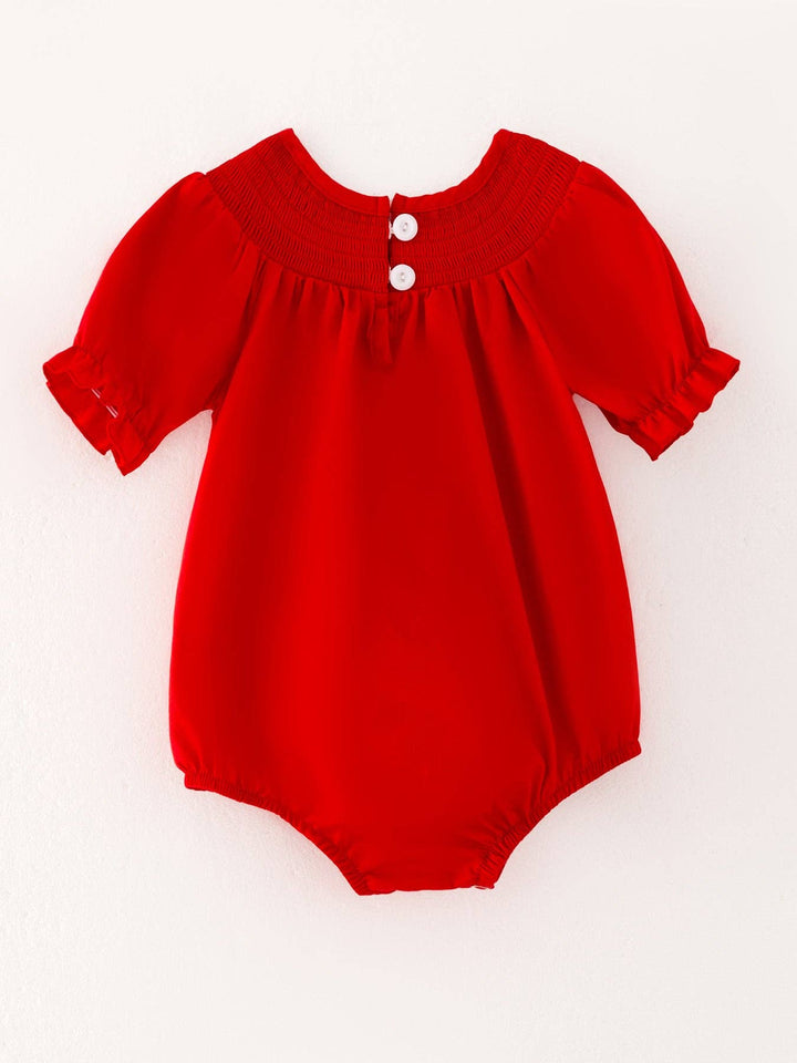 Bows Smocked Embroidered Red Romper