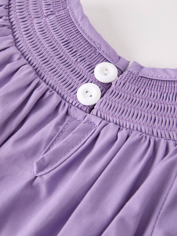 Purple Batty Ghost Smocked Embroidered Romper