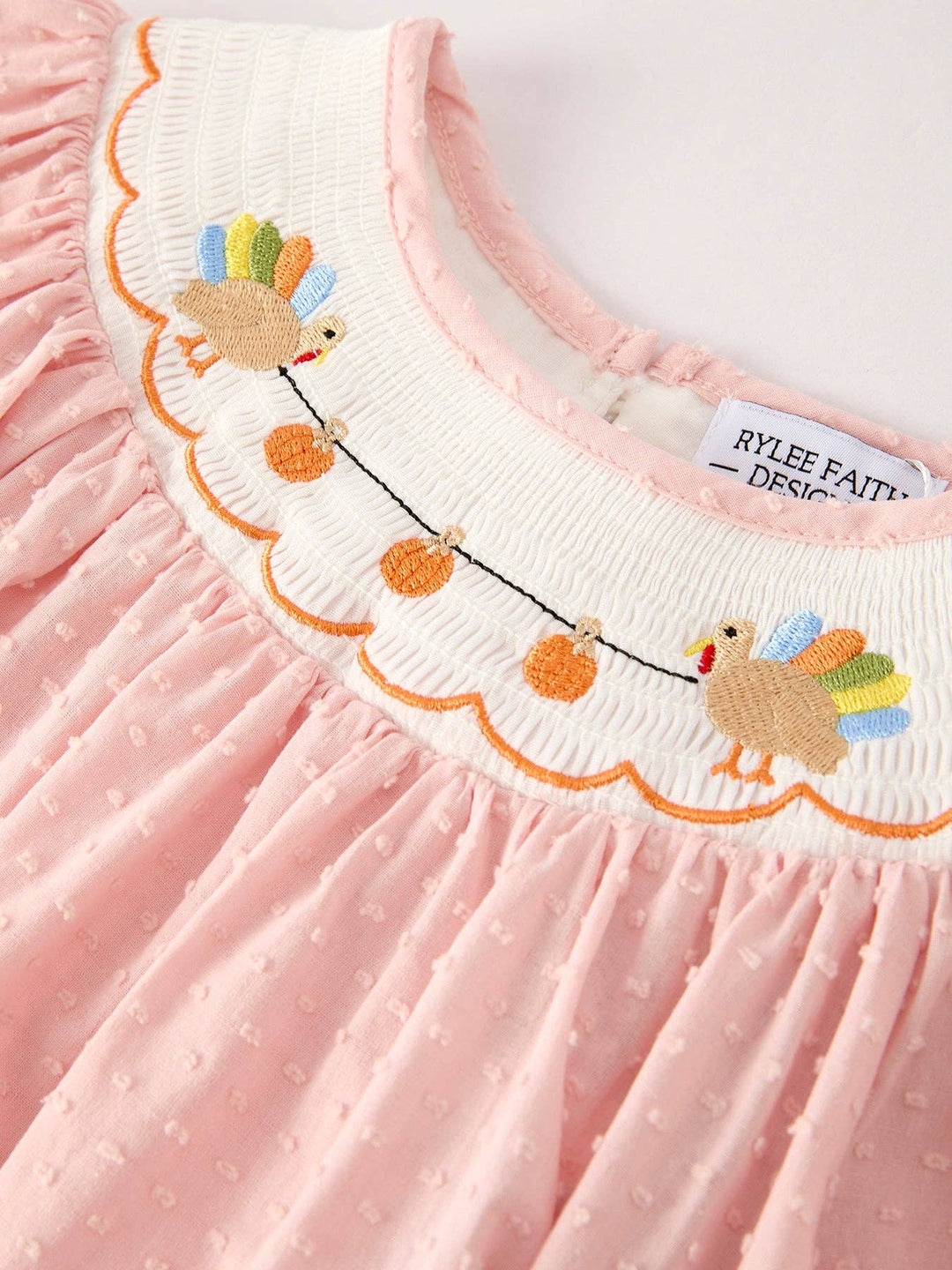 Rylee Faith Designs - Fall Thanksgiving& Halloween Chicken Pumpkin Smock Embroidery Baby Girl Dress: 2