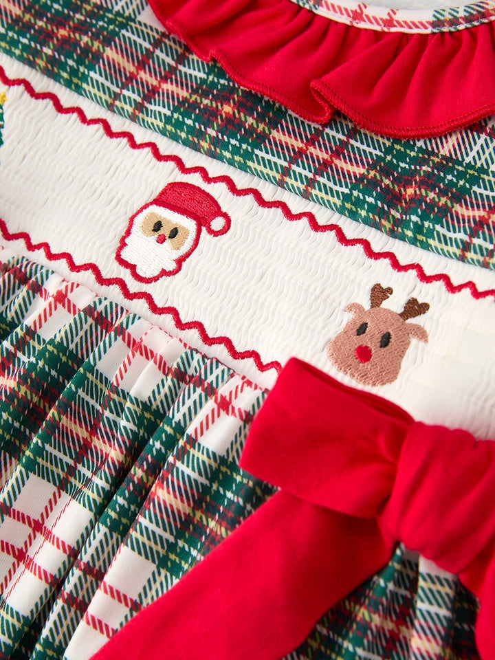 Christmas Embroidery Smocking Bow Plaid Girls Dress- ETA SEPT.