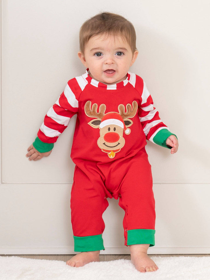 Marie Nicole Clothing - Christmas Reindeer Romper Pajamas - For Boys & Girls: 6/12M / Girl