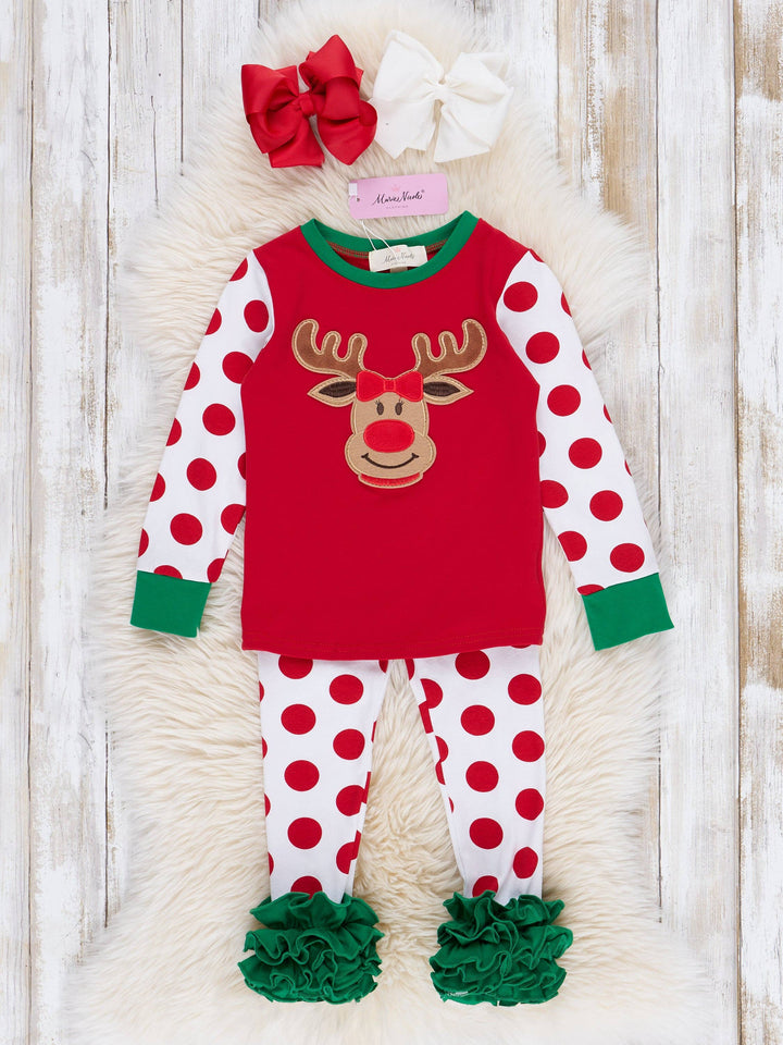 Marie Nicole Clothing - Christmas Reindeer Pajamas - For Boys & Girls: 3/6MOS / Girl