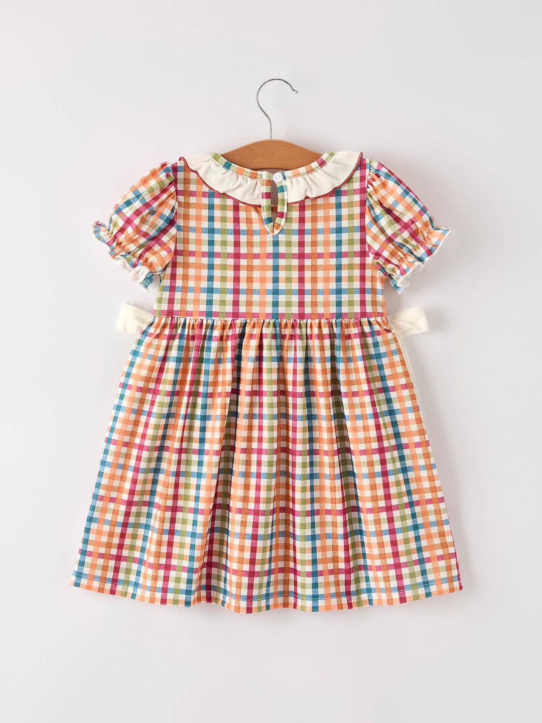 Rylee Faith Designs - Fall Thanksgiving Color Plaid Chick Embroidery Smocking Girls Dress: 3