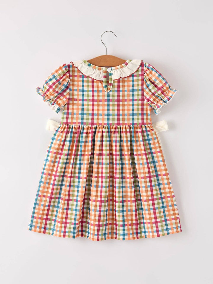 Rylee Faith Designs - Fall Thanksgiving Color Plaid Chick Embroidery Smocking Girls Dress: 3