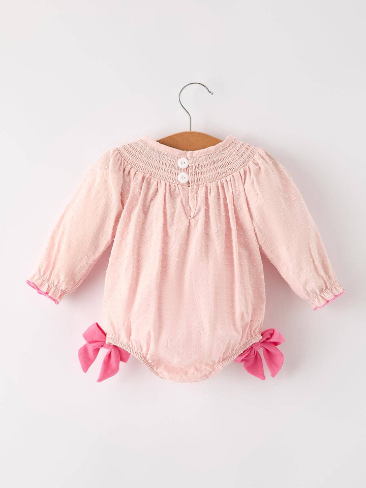 Rylee Faith Designs - Autumn Halloween Light Pink Ghost Embroidery Smock Floral Girls Romper: 12M