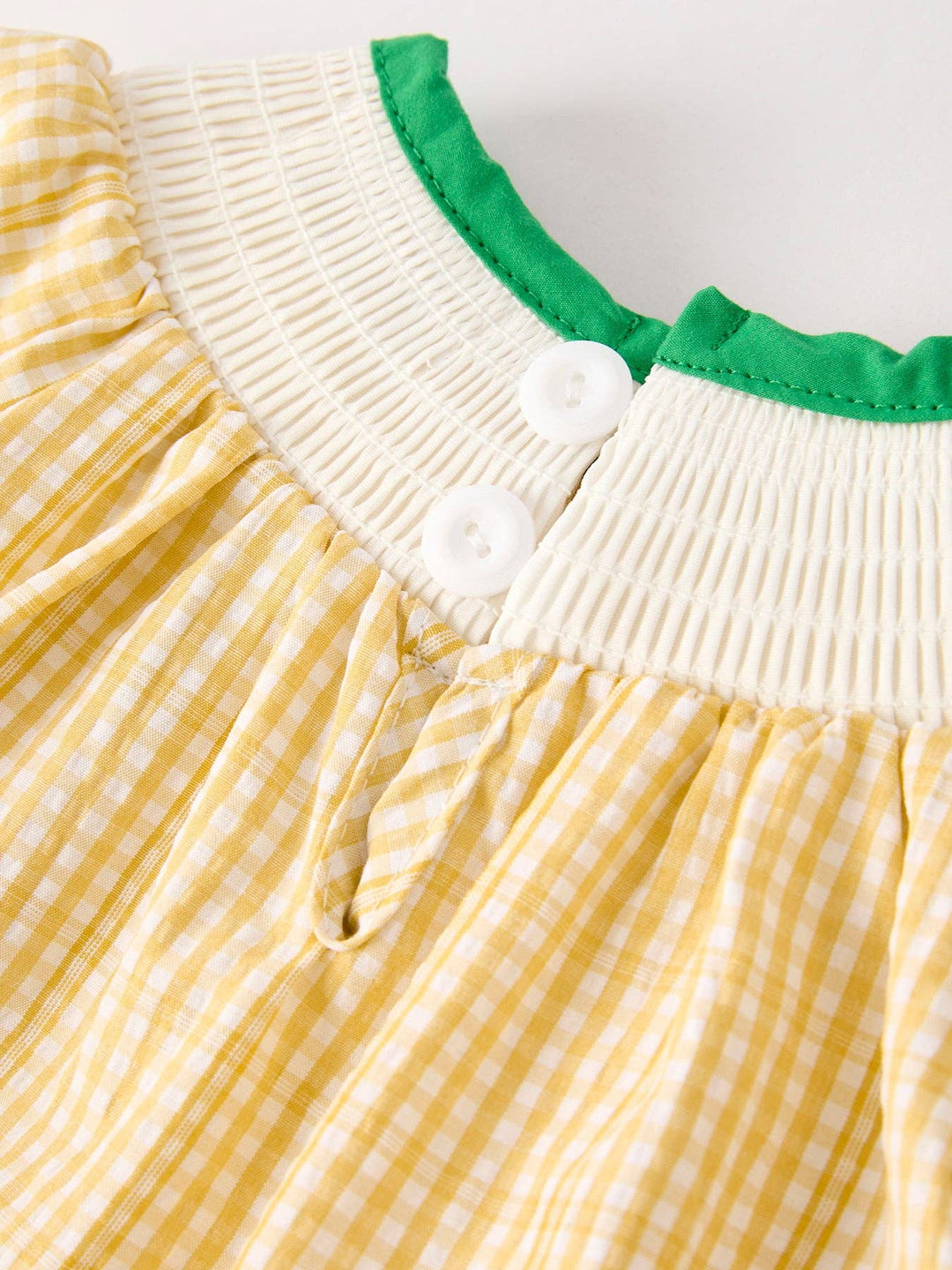 Rylee Faith Designs - Yellow Plaid Floral Smocking Embroidered Baby Girl Romper: 12M