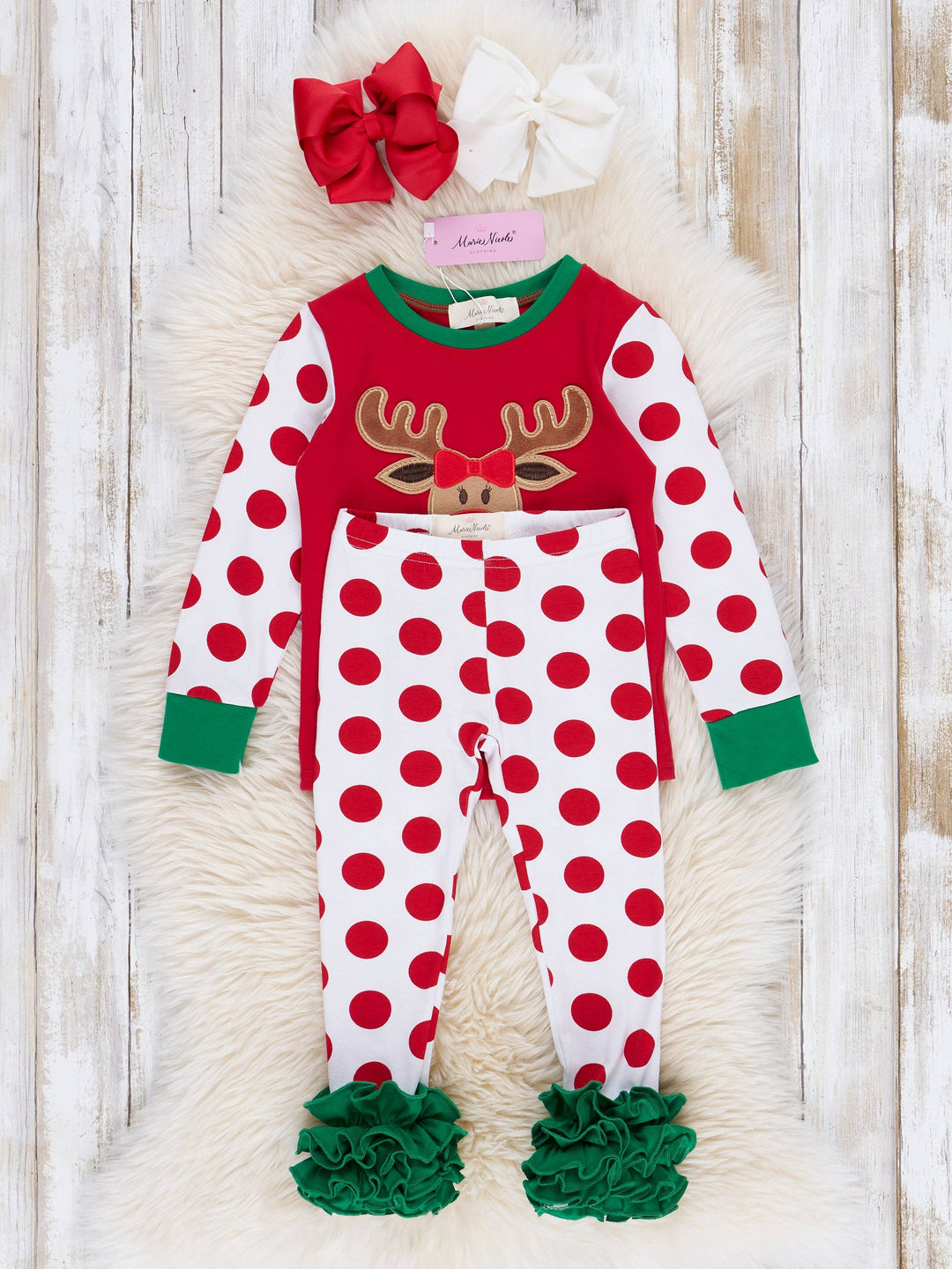 Marie Nicole Clothing - Christmas Reindeer Pajamas - For Boys & Girls: 3/6MOS / Girl