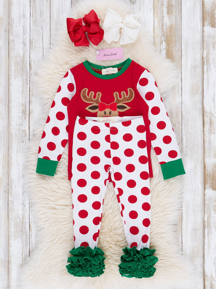 Marie Nicole Clothing - Christmas Reindeer Pajamas - For Boys & Girls: 3/6MOS / Girl
