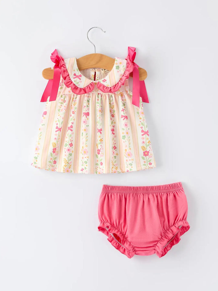 Spring Floral Bow Ruffle Bloomer Set