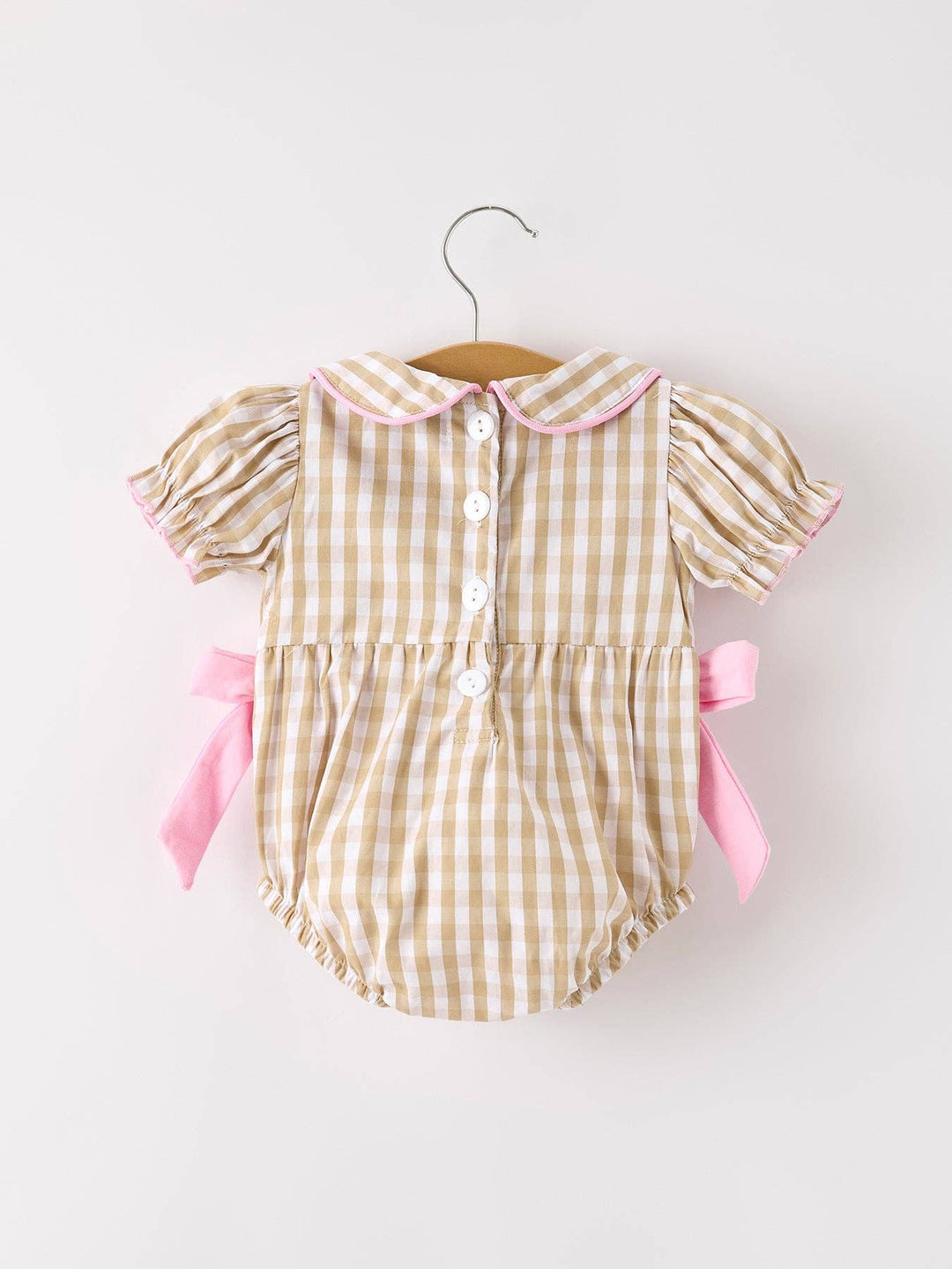 Rylee Faith Designs - Fall Thanksgiving Lapel Plaid Chick Embroidery Smocking Bow Baby Girls Romper: 12M