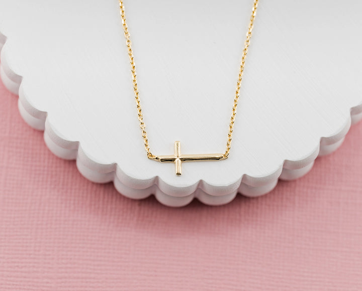 Cherished Moments-14K Gold-Plated Girls Horizontal Cross Necklace