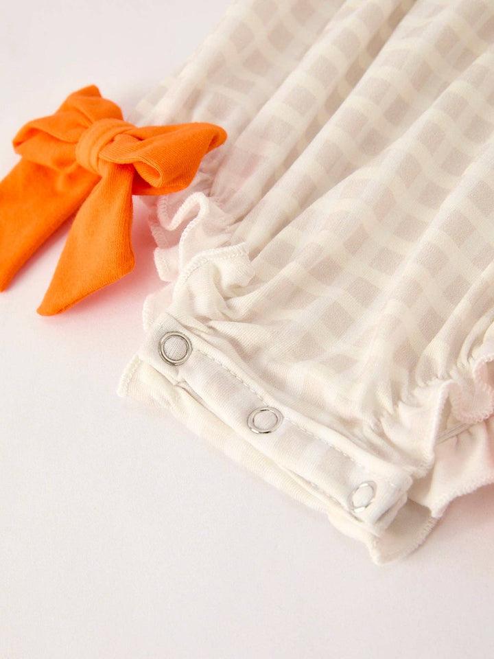 Rylee Faith Designs - Fall Thanksgiving Apricot Plaid Turkey Embroidery Smocking Baby Girls Romper: 18M