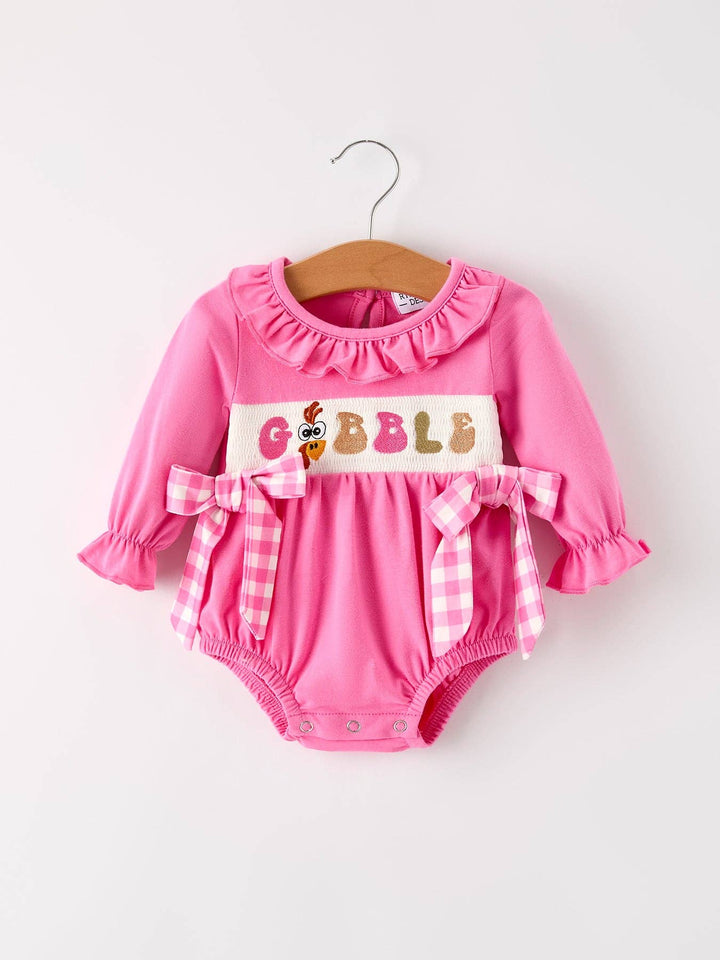 Rylee Faith Designs - Fall Thanksgiving& Halloween "GOBBLE" Smock Embroidery Baby Girl Romper: 3M